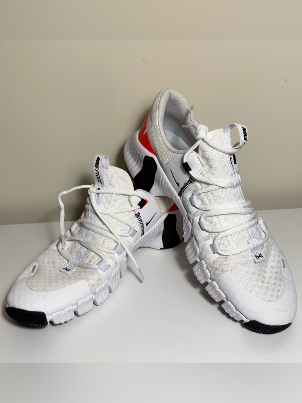 Nike White Running Sneakers with Black & Red Accents